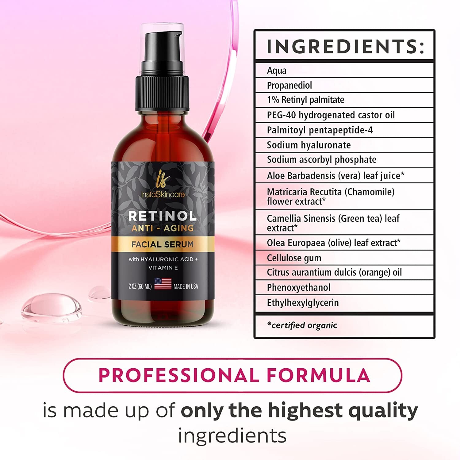 Retinol Serum For Face Anti Aging + Hyaluronic Acid Vitamin A E Aloe Vera