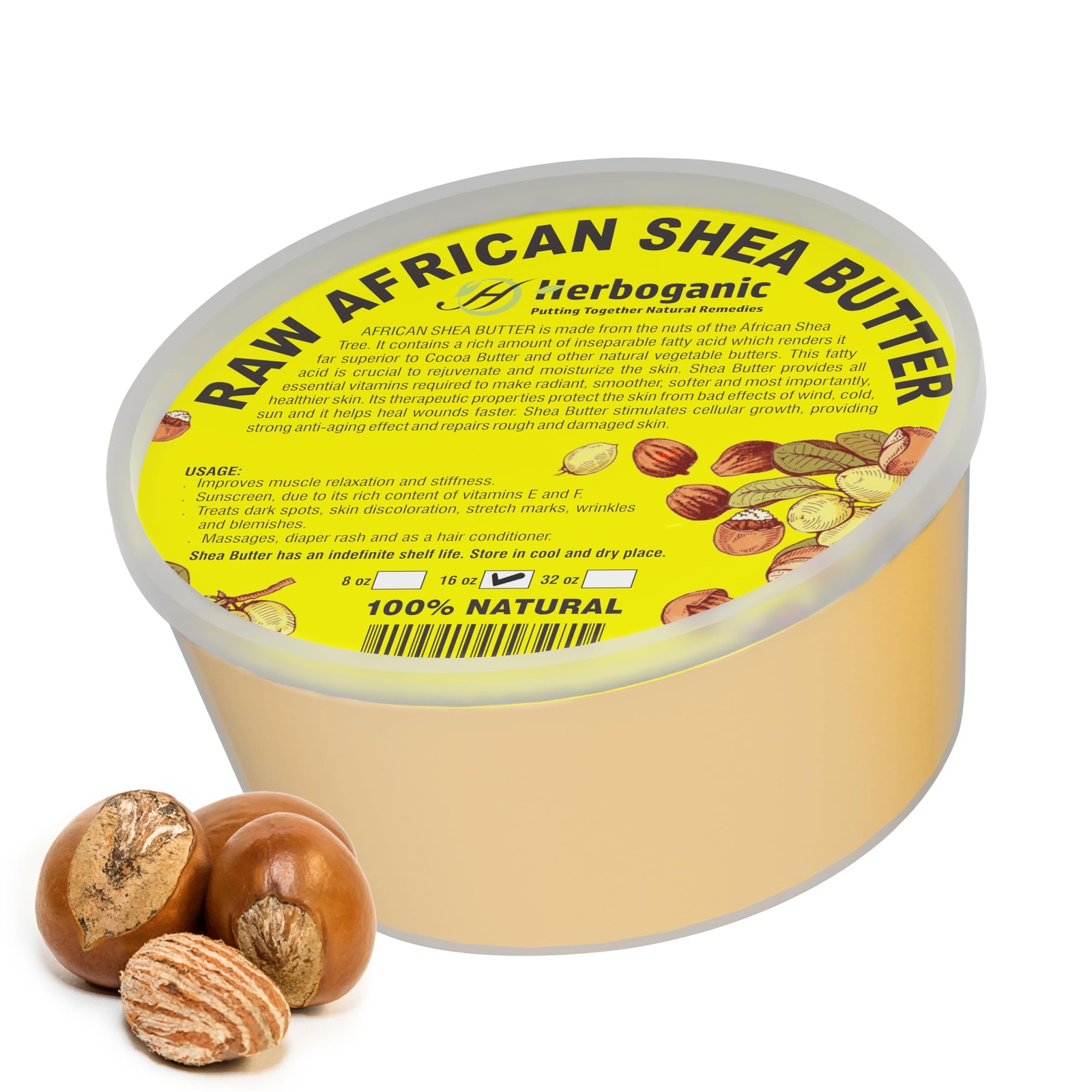 Herboganic Pure African Shea Butter Raw Organic Yellow Ivory 100 Natural