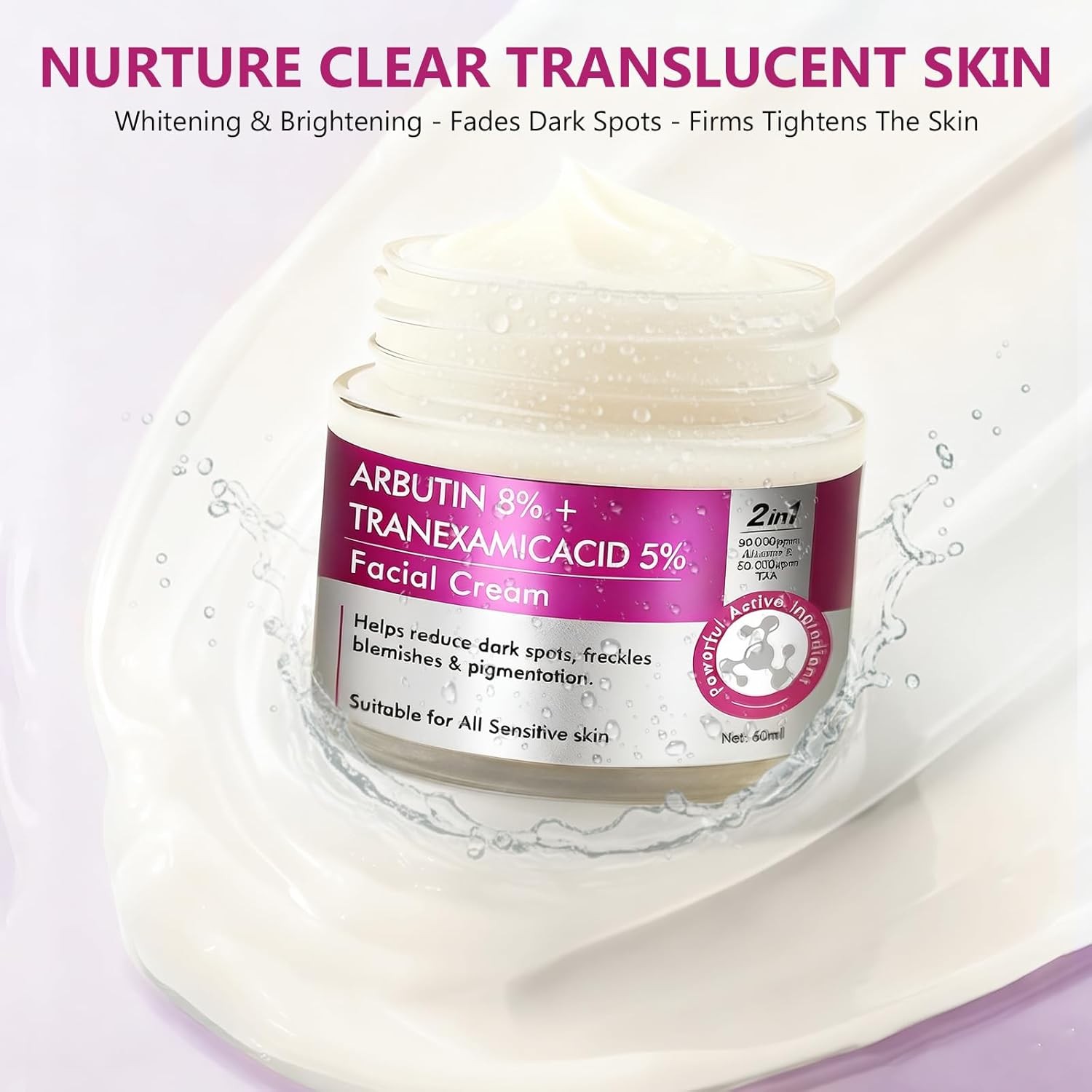 Arbutin 8% & Tranexamic Acid 5% Cream, Help Fade Dark Spots, Freckles, Blemishes
