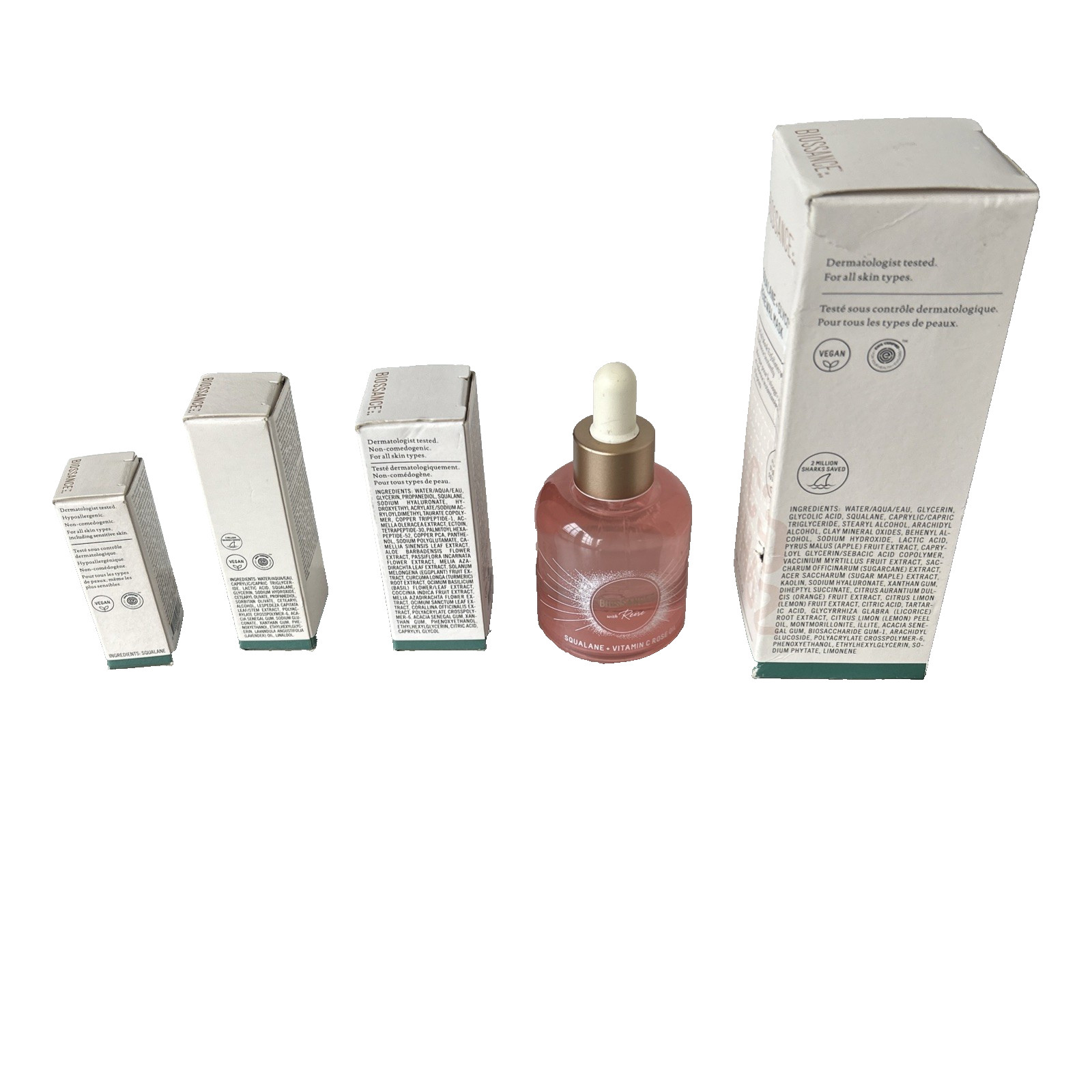 Biossance Squalane Bundle 5pcs Full Sz Mask & Vitamin C Rose Oil + 3 Travel Size