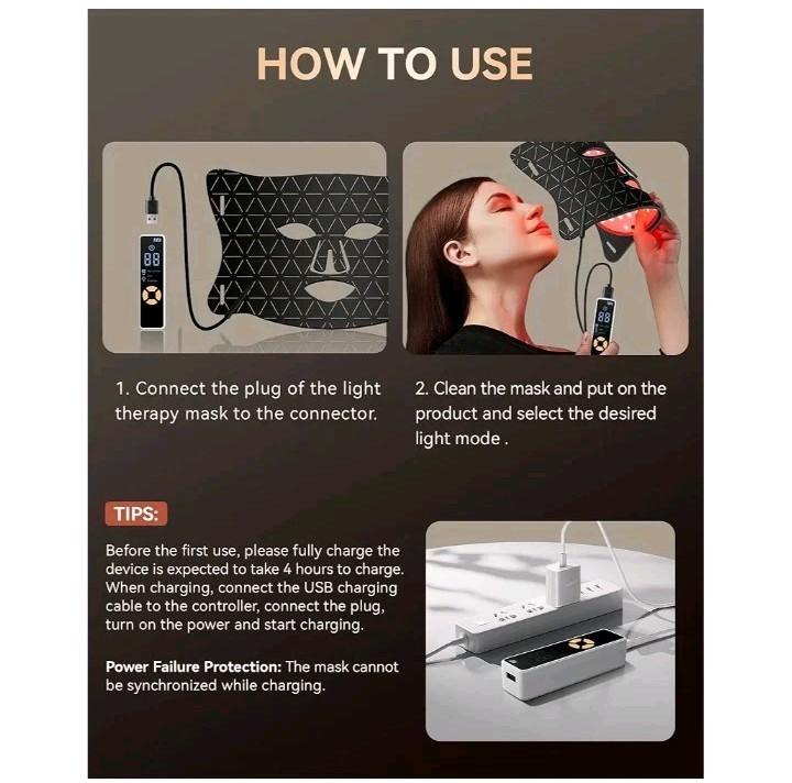 LED Light Therapy Mask Skin Care Mask, LED Red 630±5nm & NIR 830nm Wavelength.74