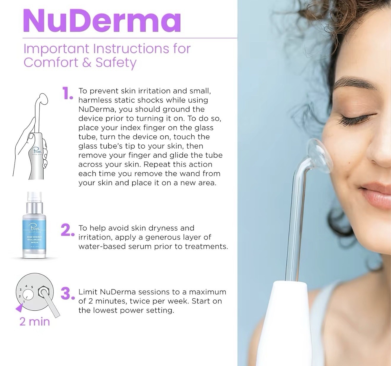 NuDerma High Frequency Wand Anti Aging Acne Skin Therapy Device Neon Argon