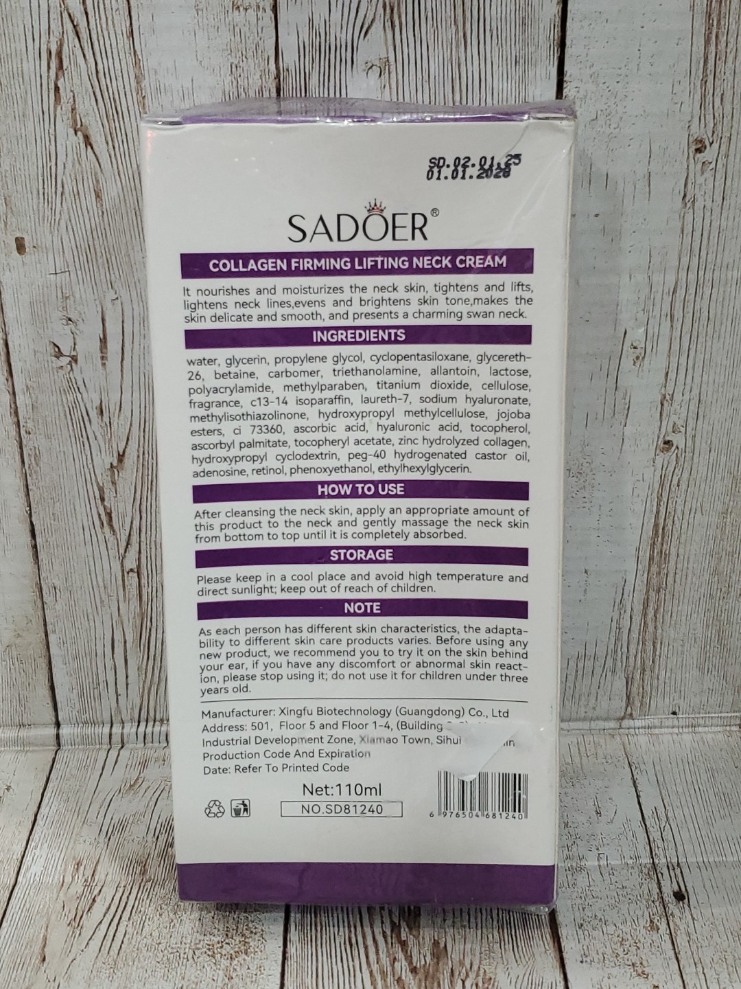 Sadoer Collagen Firming Lifting Neck Cream Anti-Wrinkle 3.8 Fl Oz Exp 01/2028