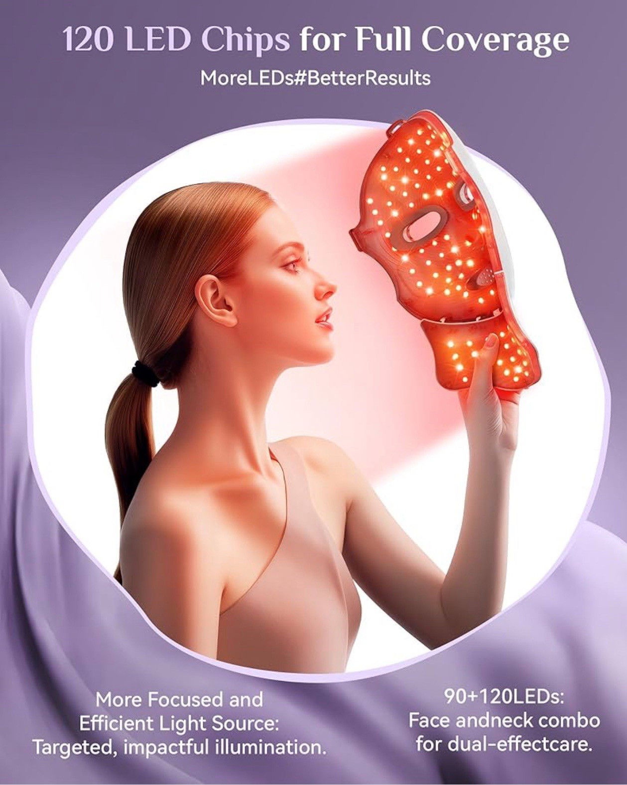 Red Light Therapy Mask for Face and Neck, LED Face Light Therapy,USB C Rechar