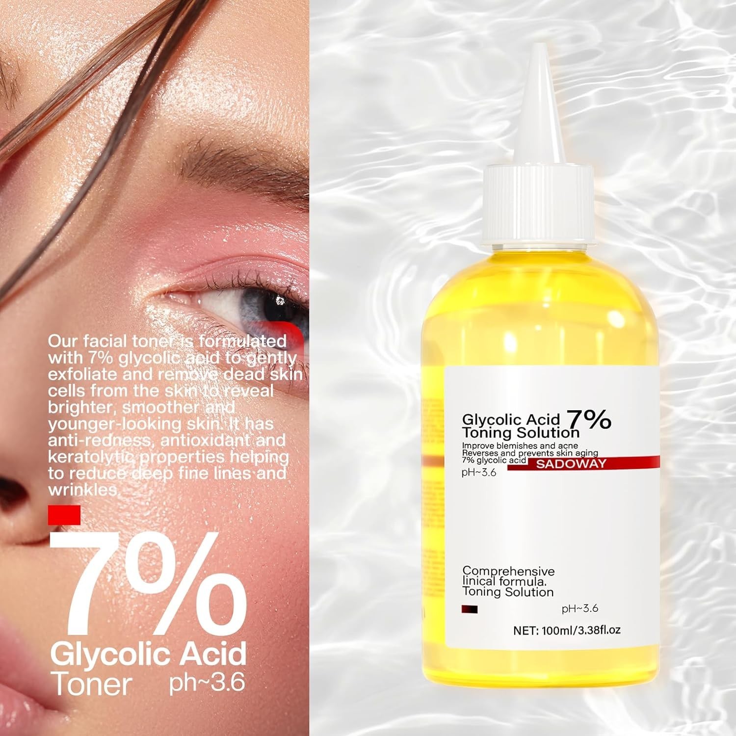 Glycolic Acid 7% Toning Resurfacing Solution New 100ml Remove Acne Moisturizer