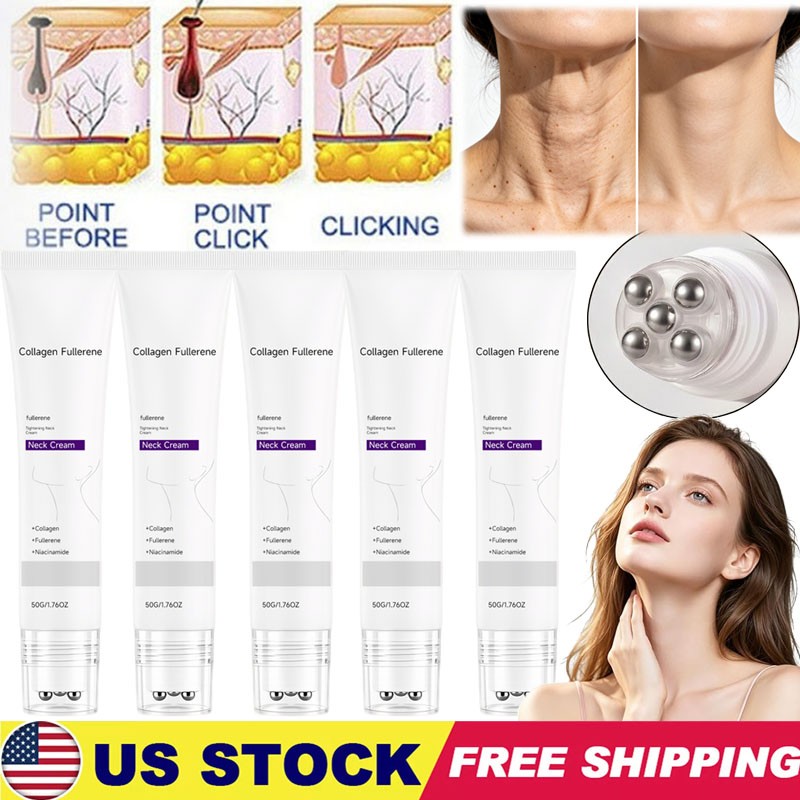5PCS Magec Collagen Fullerene Neck Cream Firming Tightening with Roller 50g