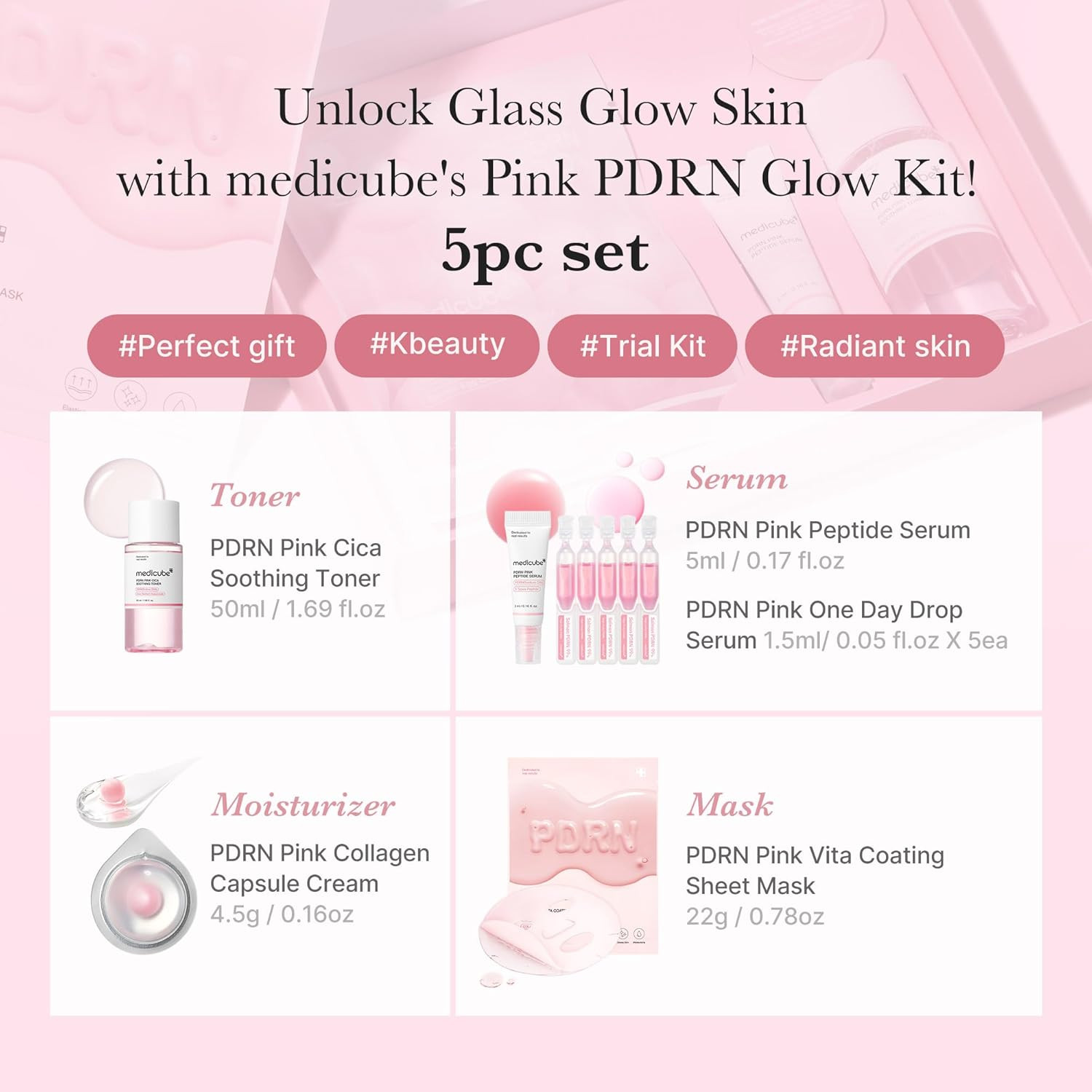 Salmon DNA PDRN Trial Kit | Glass Glow Mini Skincare Set with Toner, Serum & She