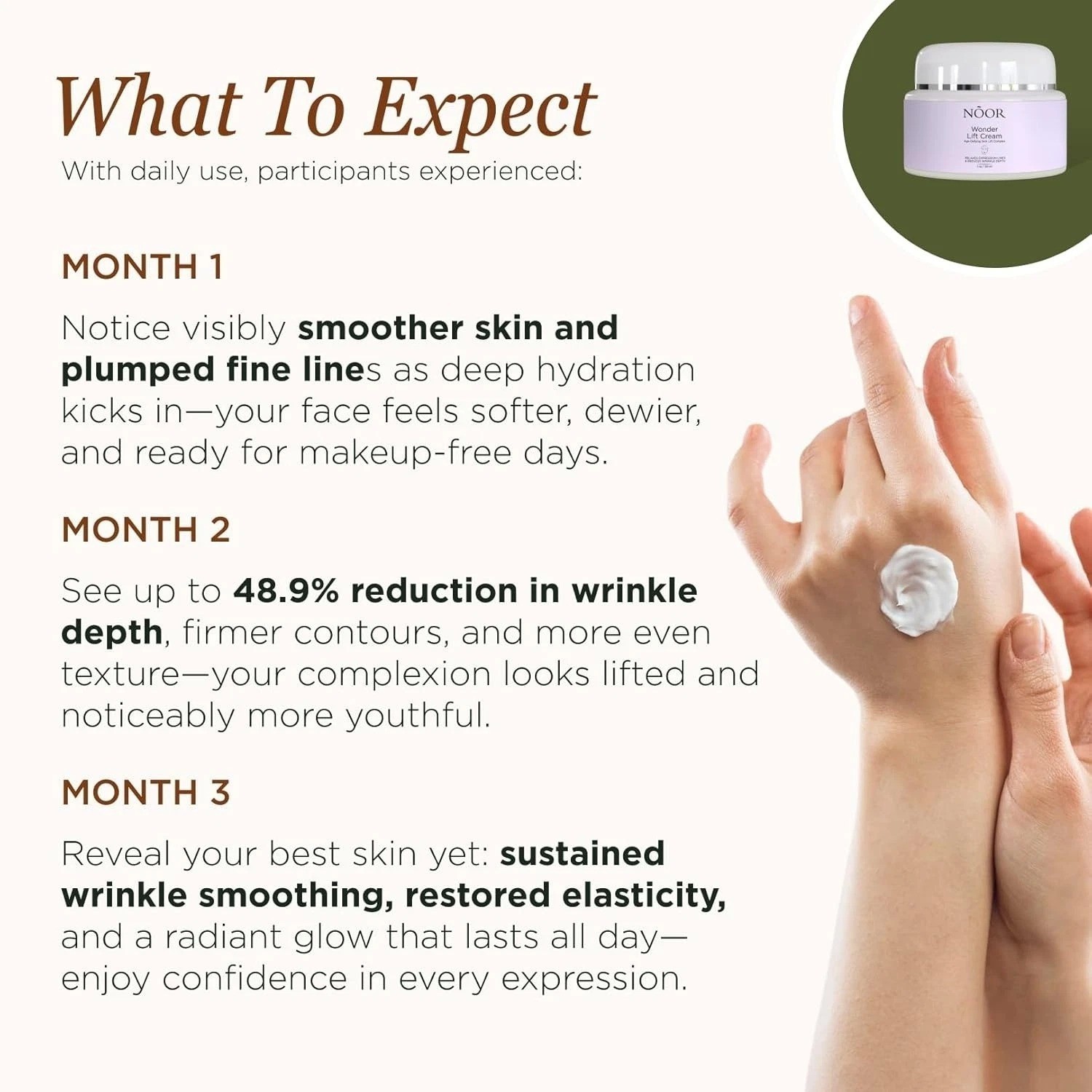 Noor Wonder Lift Cream For Women Natural Anti-Aging Wrinkle Treatment w/ Syn-Ake