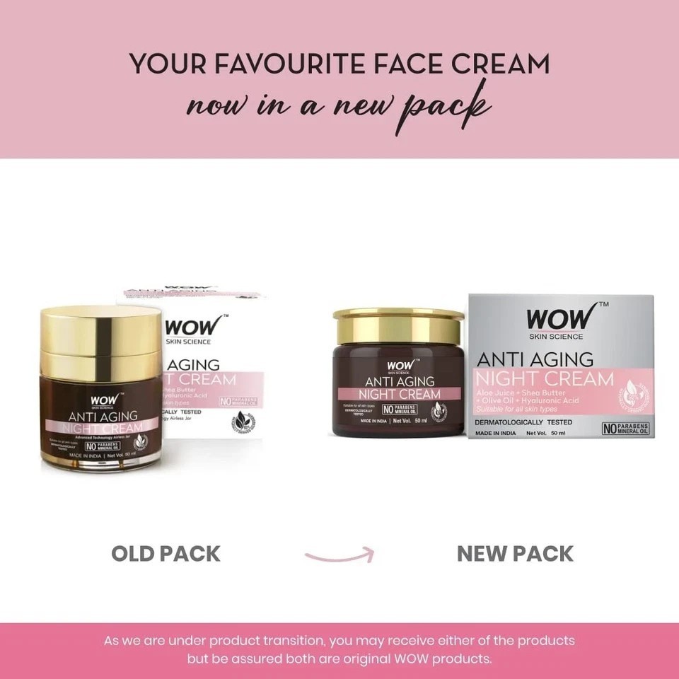 WOW Skin Science Anti-Aging Night Cream 50mL No Parabens Mineral Oil-Free
