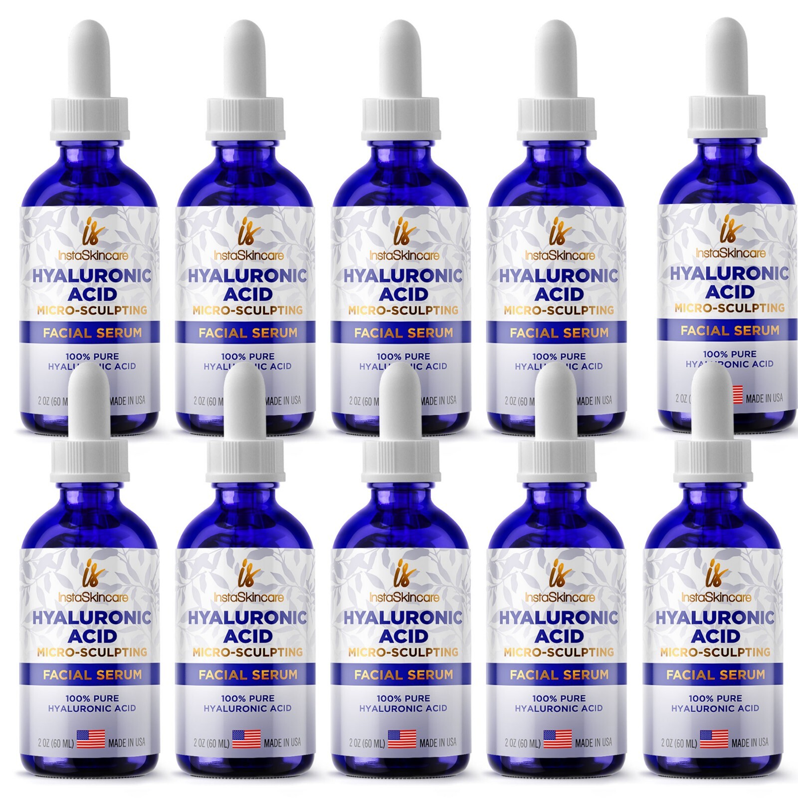 10 PACK Pure Hyaluronic Acid Serum for Face (2 Oz) – Paraben and Fragrance-Free