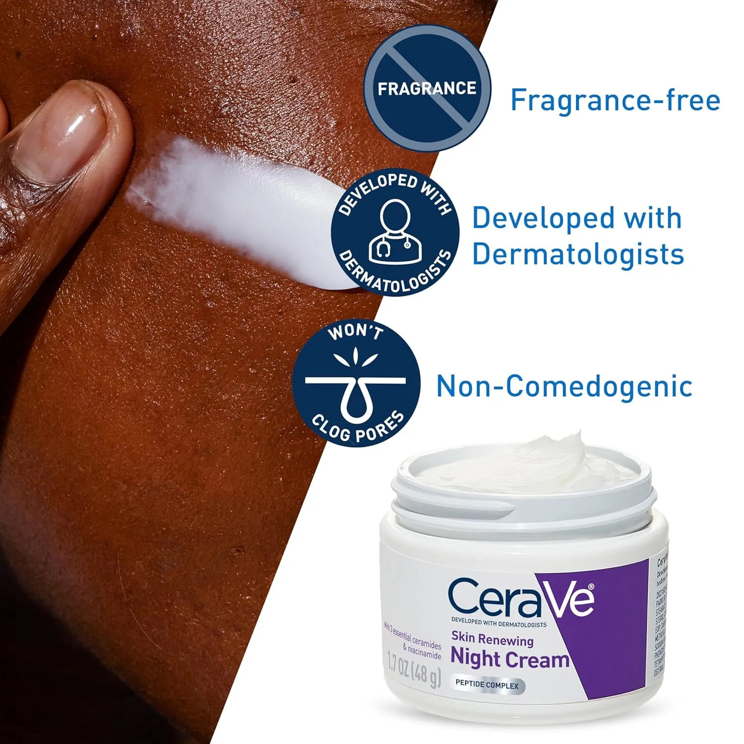 CeraVe Skin Renewing Night Cream with Peptides Hyaluronic Acid & Ceramides 1.7oz