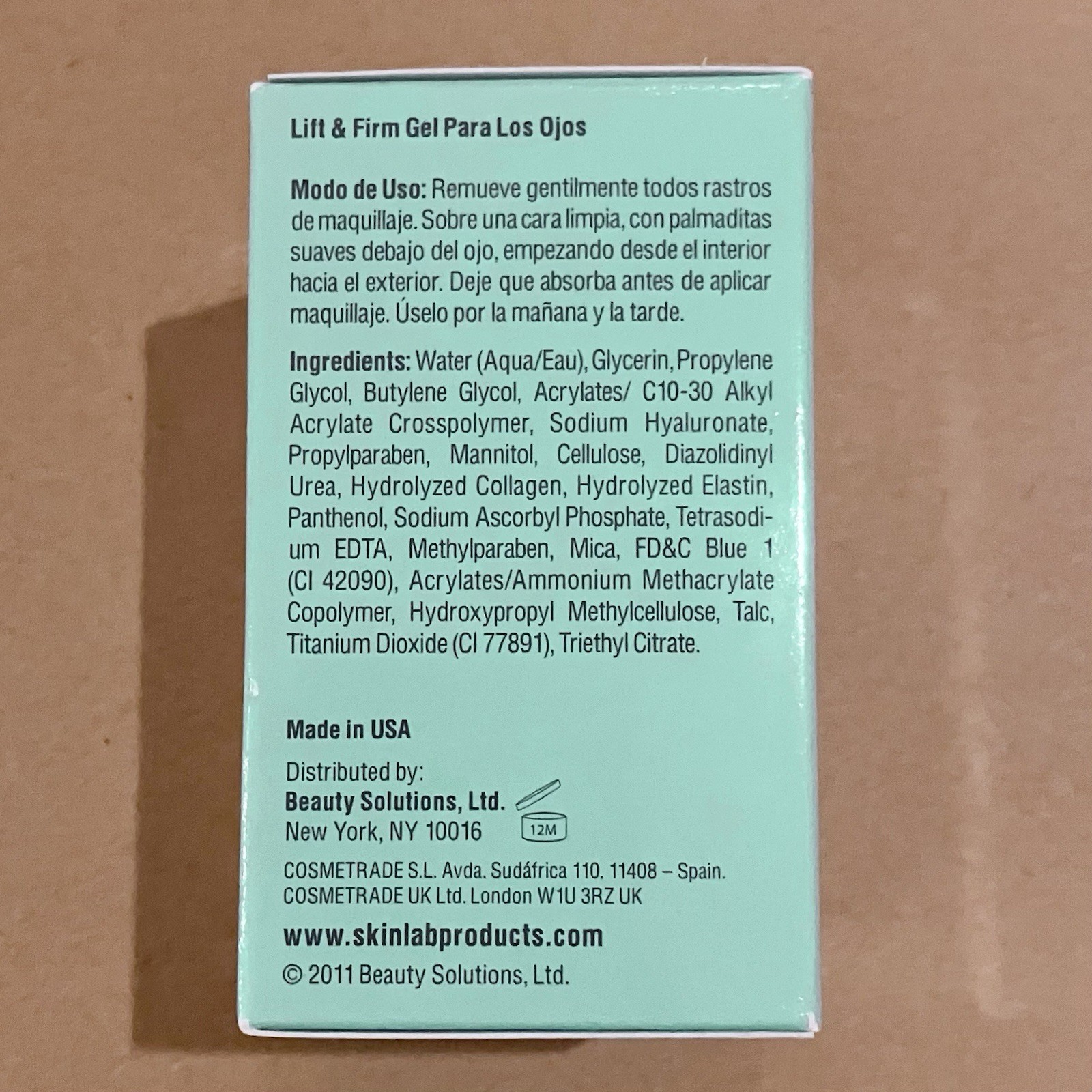 SKINLAB Lift & Firm Eye Gel Hydrolyzed Collagen Elastin Antioxidant 0.7oz NIB