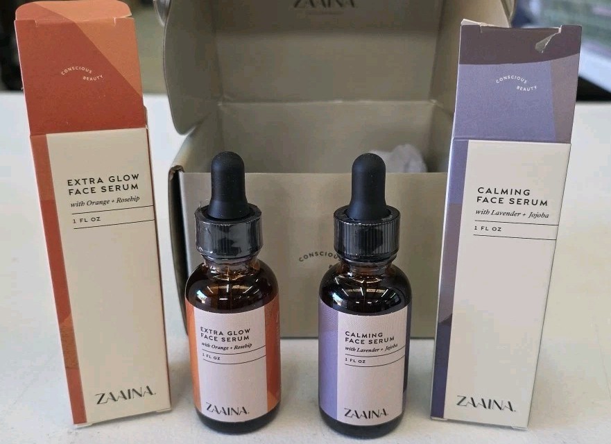Zaaina Extra Glow Face Serum + Calming Face Serum 1 Oz Each Sealed Bottles WH12