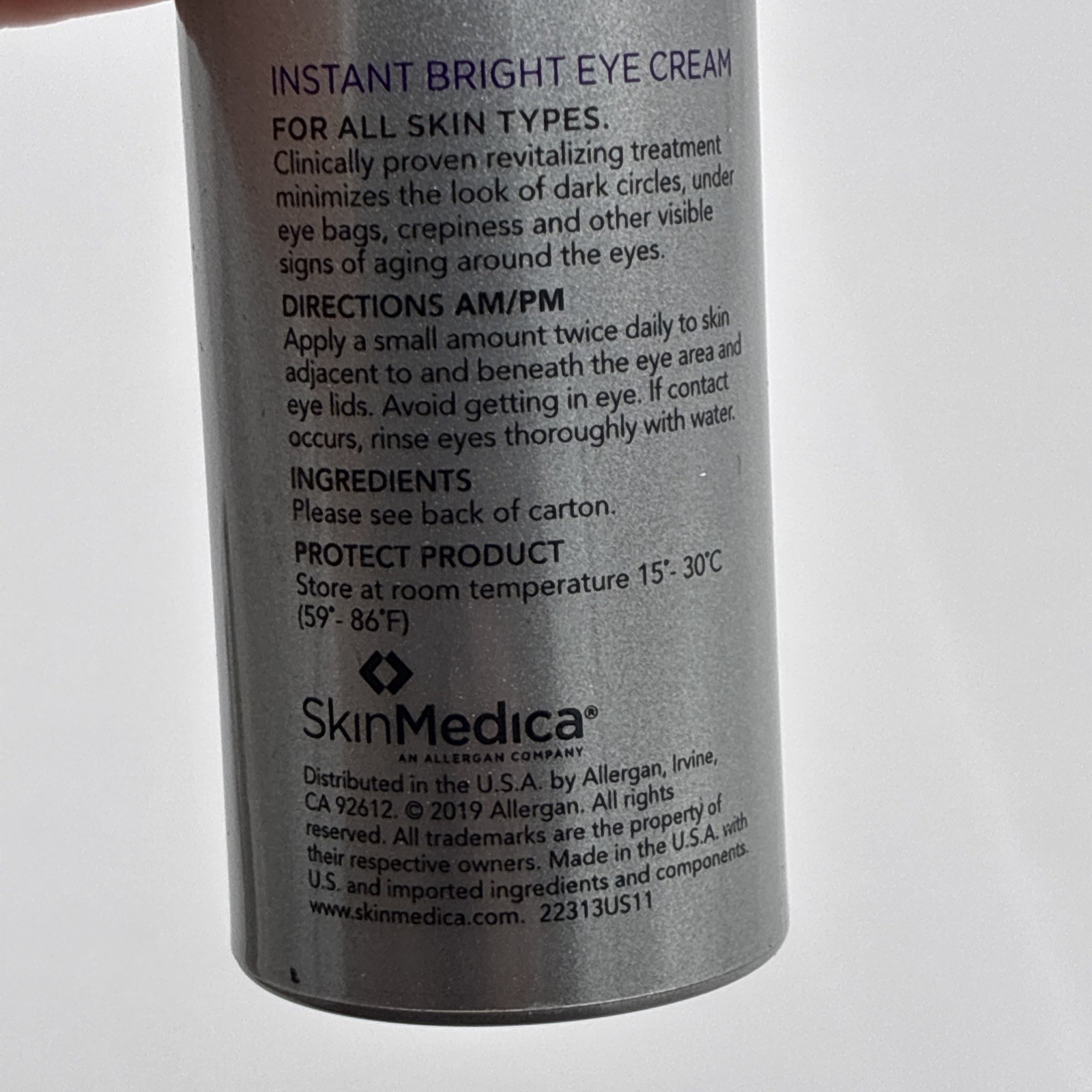 SkinMedica Instant Bright Eye Cream 0.5 oz / 14.2g NO Straw! Full Bottle