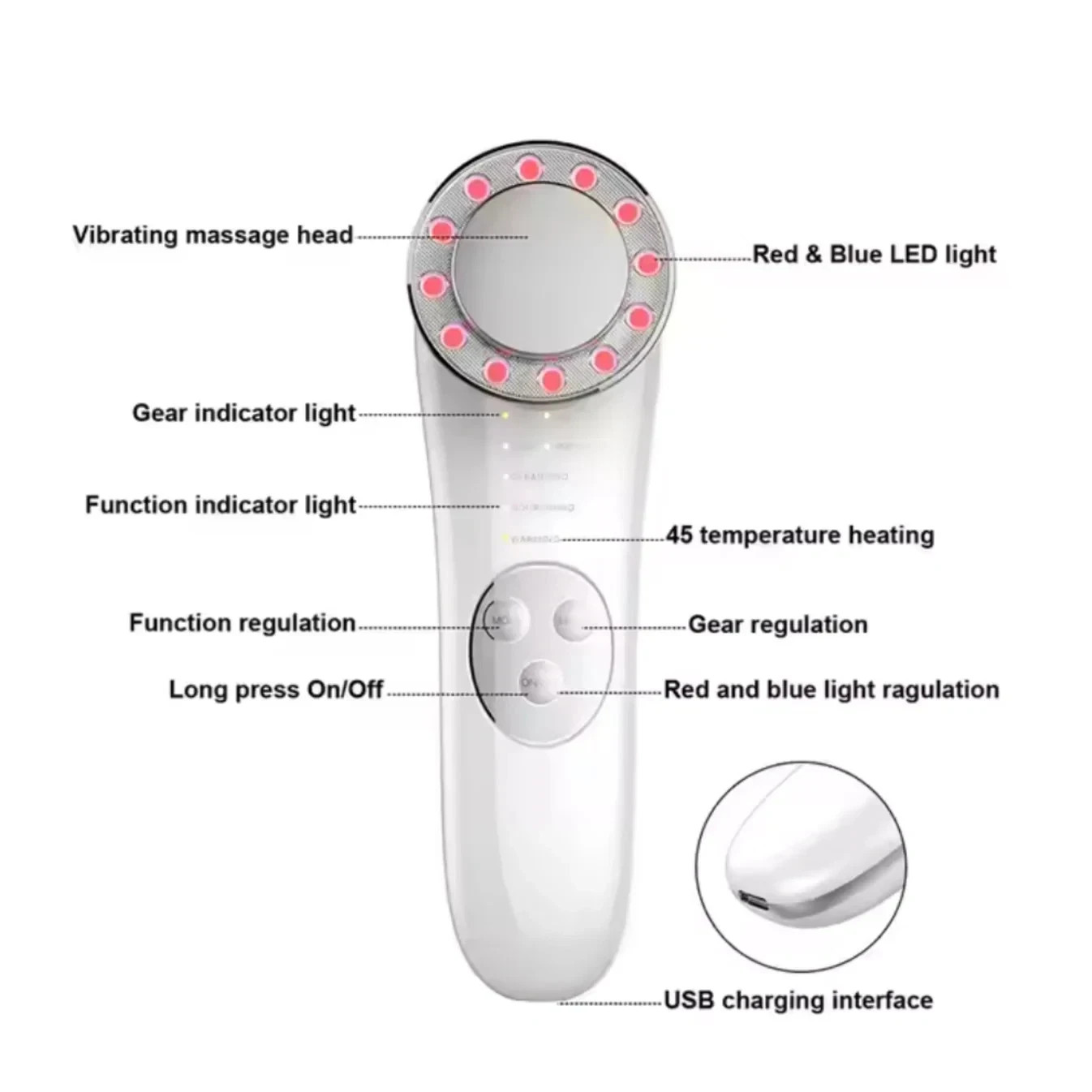Microcurrent Facial Device 5-in-1 Face Massager Skin Tightening Lifting Tool