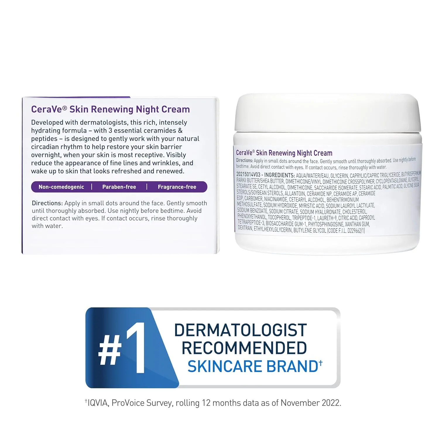 CeraVe Skin Renewing Night Cream with Peptides Hyaluronic Acid & Ceramides 1.7oz