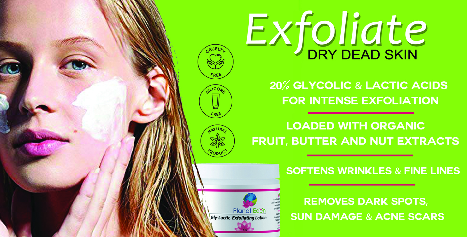 Planet Eden 20% Gly-Lactic Glycolic & Lactic Exfoliating Lotion 16 OZ Bottle