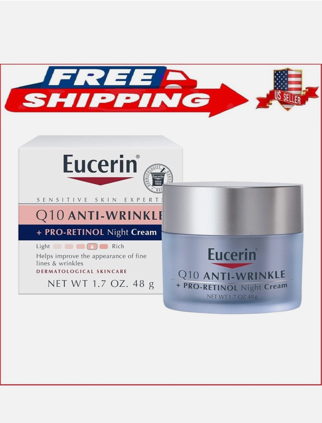 Eucerin Q10 Anti-Wrinkle Face Night Cream, Unscented 1.7 Ounce