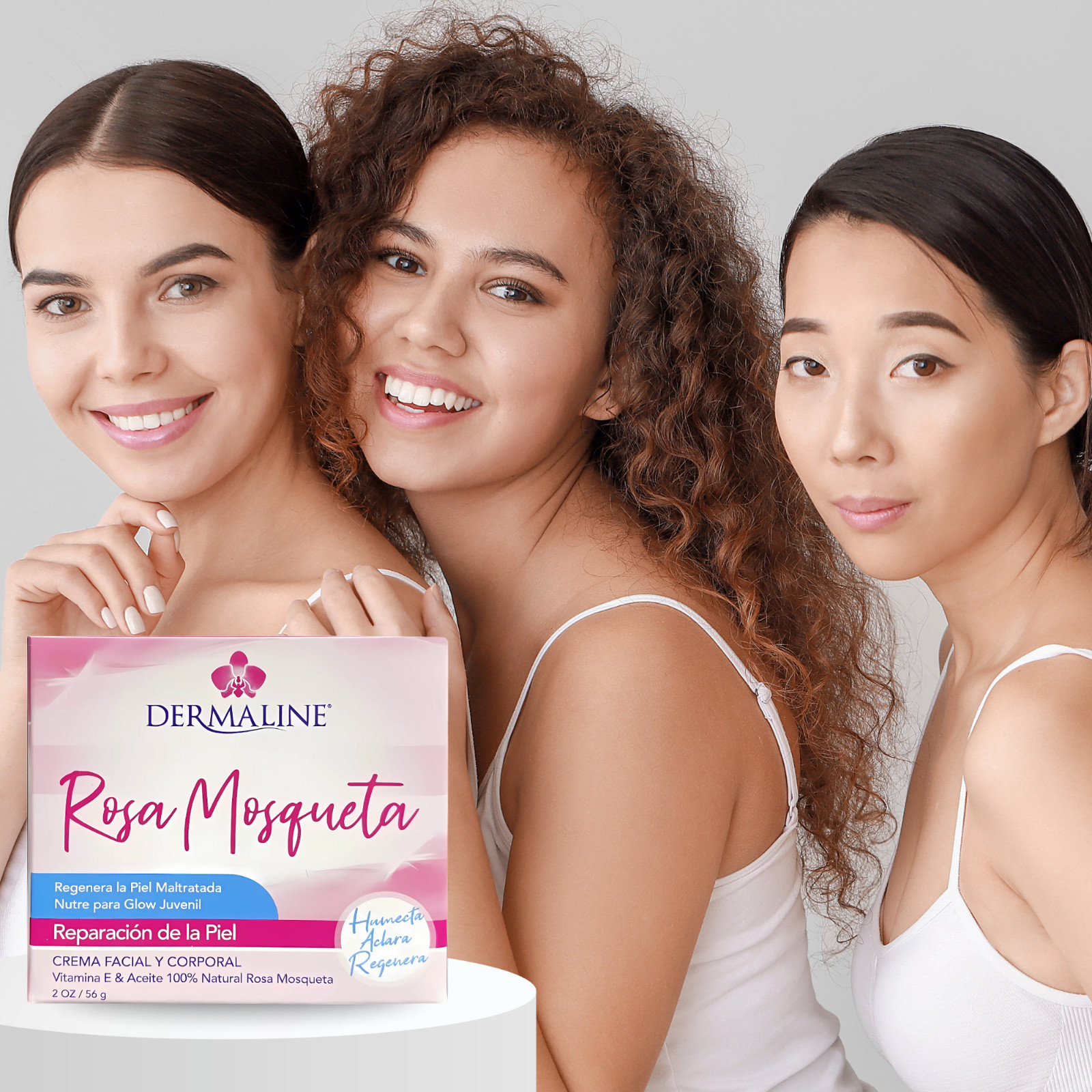 Dermaline Rosehip Cream for Face & Body, 2 oz, Hydrating Formula (4-Pack)