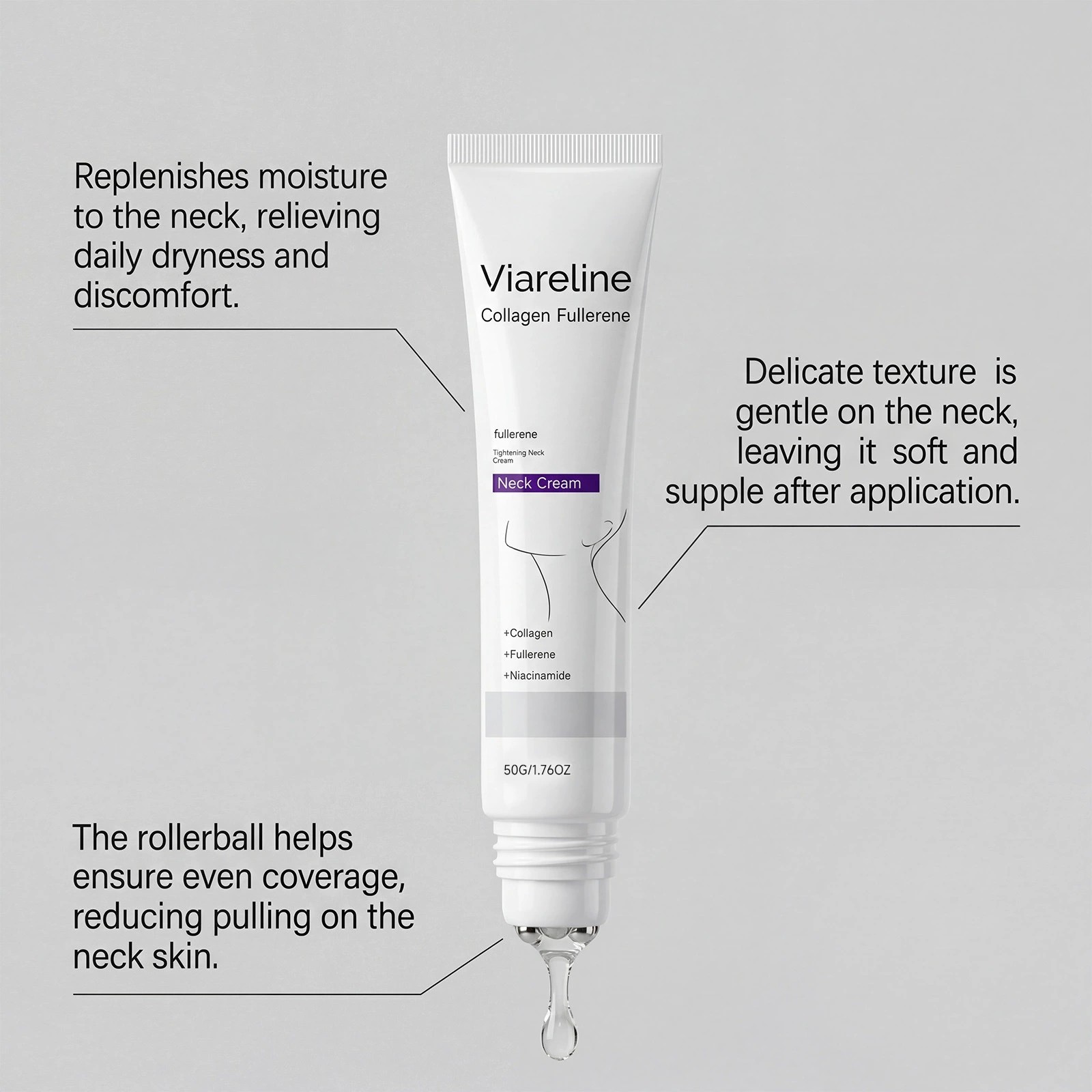 1-5PCS Collagen Fullerene Neck Cream Firming Tightening with Roller 50g~US STOCK