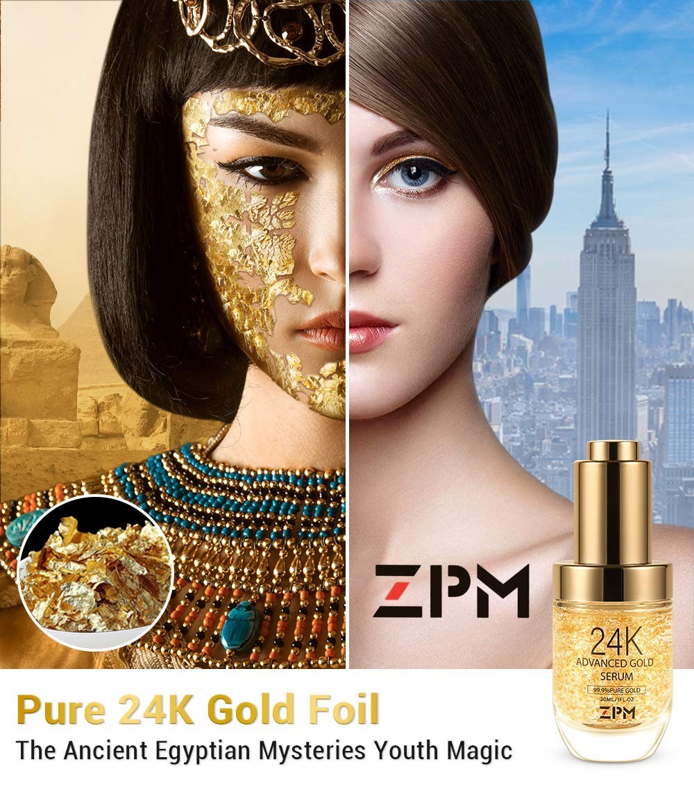 24K Gold Anti Aging Face Serum Moisturizer Enriched with Vitamin C Serum, Hyalur