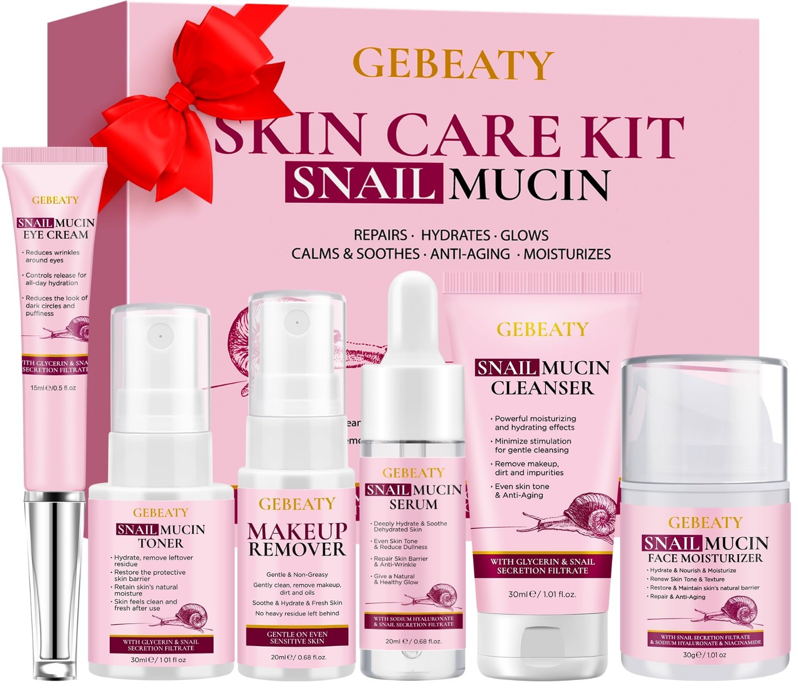 6PCS Korean Snail Skincare Set for Women – Anti-Aging, Hydrating, Moisturizing G