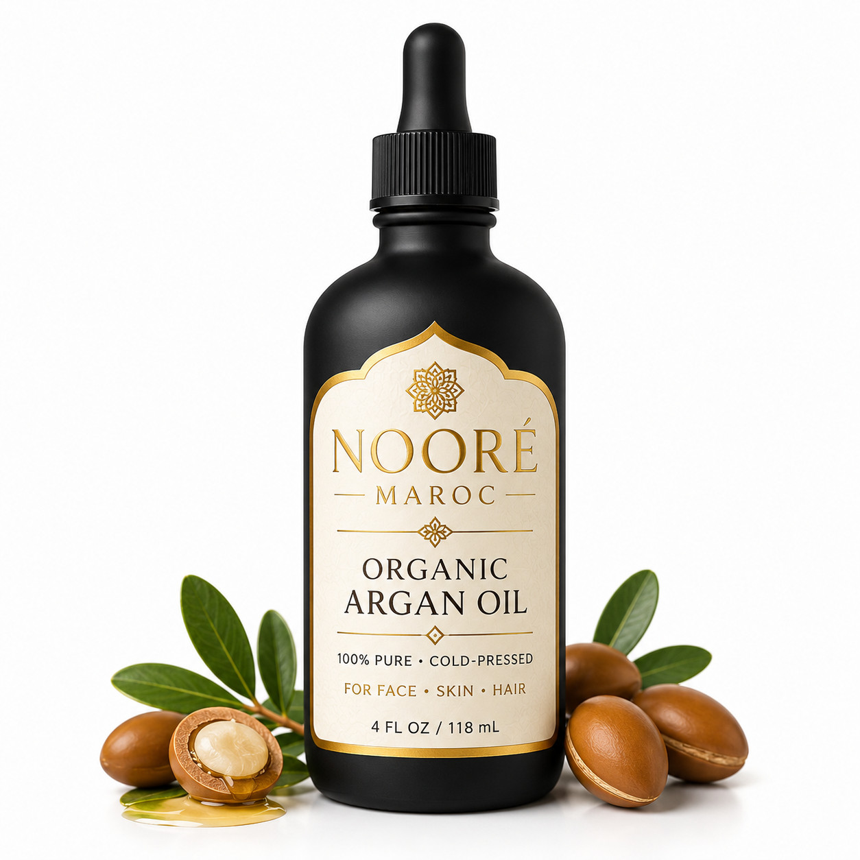 NOORÉ Moroccan Argan Oil 100% Pure Organic 4 fl oz, for Face Skin & Hair