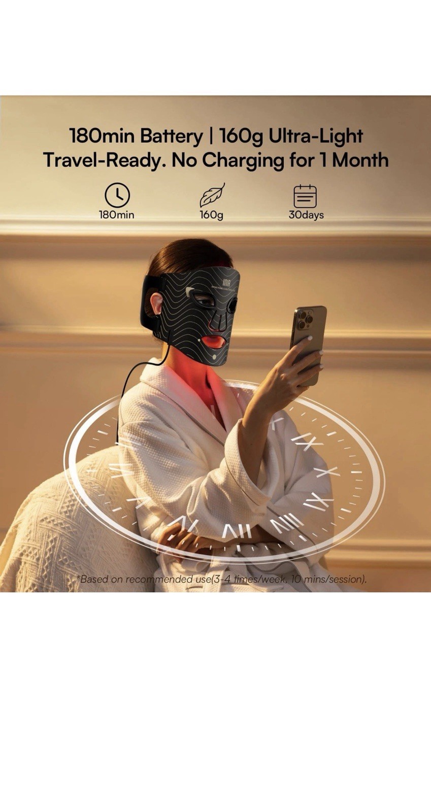 INIA Red Light Therapy Mask for Face – 4 Light Modes with 850nm NIR, Red Blu…