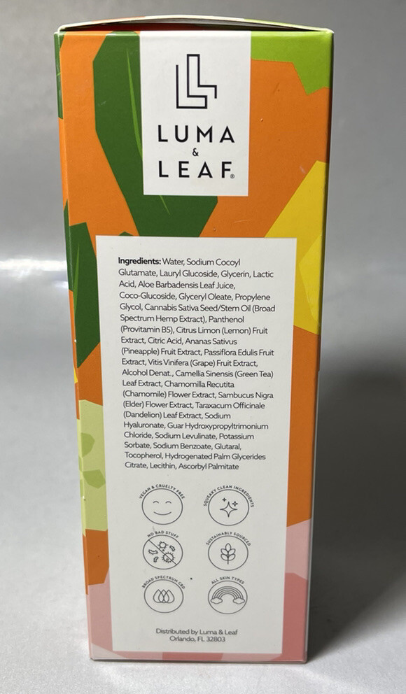 Luma & Leaf Hydraglow Cleansing Gel -3.8 fl oz Free Ship USA Vegan