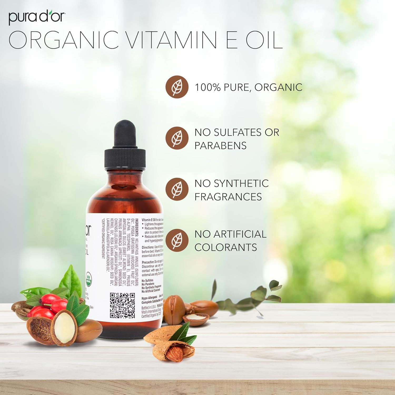 4 Oz Organic Vitamin E Oil 70,000 IU, USDA Certified Face, Body, Hair & Bath Oil
