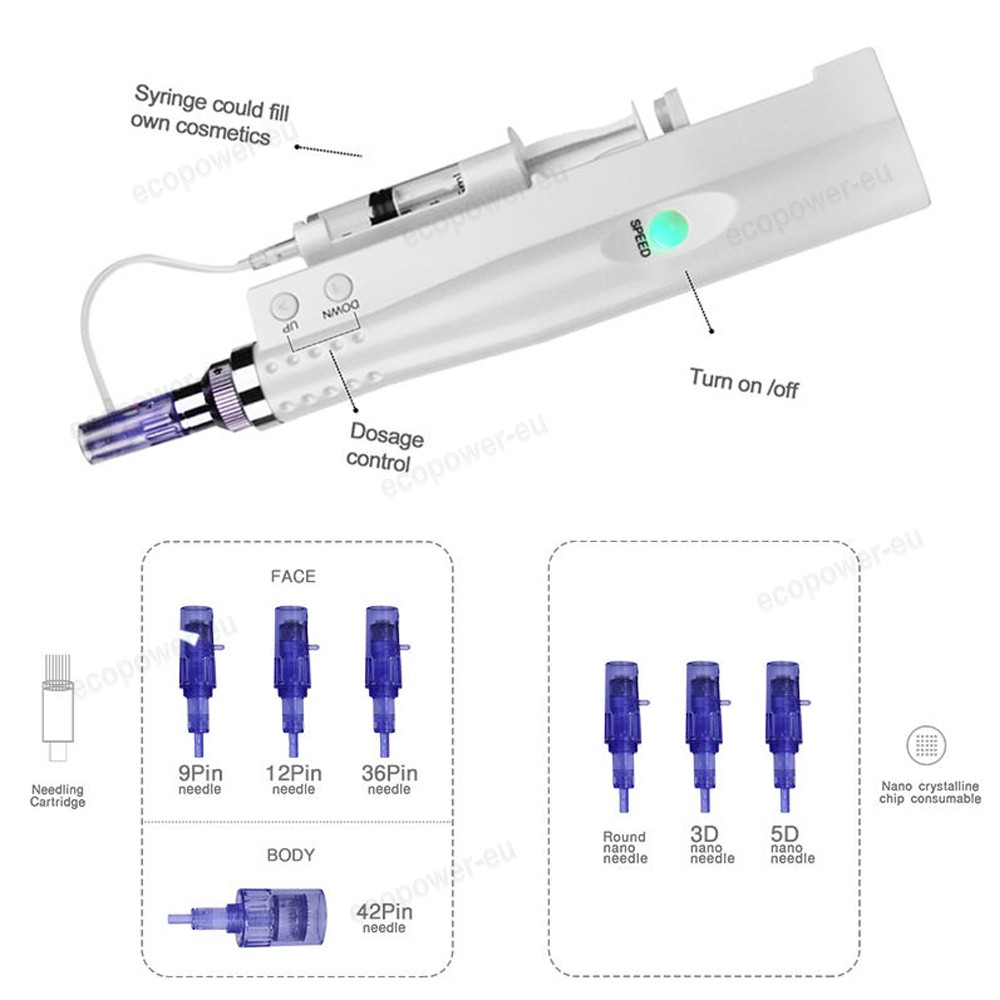 2 In1 Mesotherapy Gun Tip Therapy Skin Care Water Injection Pen w/ 10-30pcs Pin