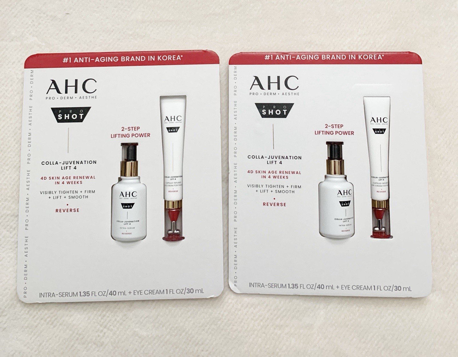 AHC Pro Shot Colla-Rejuvenation Lift 4 Duo Serum 40ml + Eye Cream 30ml LOT OF 2