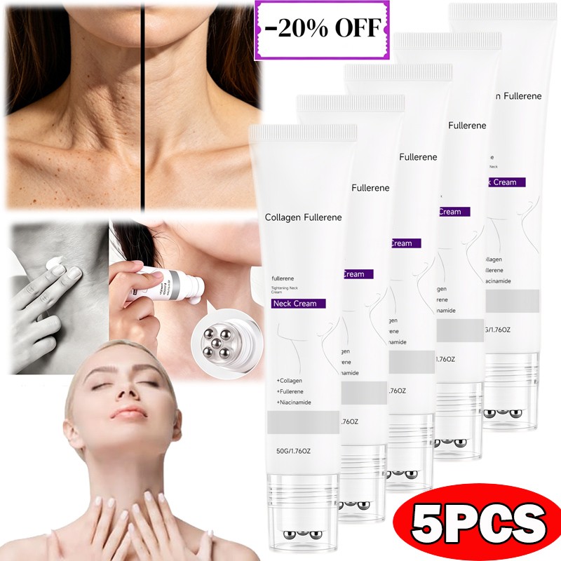 5PCS Magec Collagen Fullerene Neck Cream Firming Tightening with Roller 50g