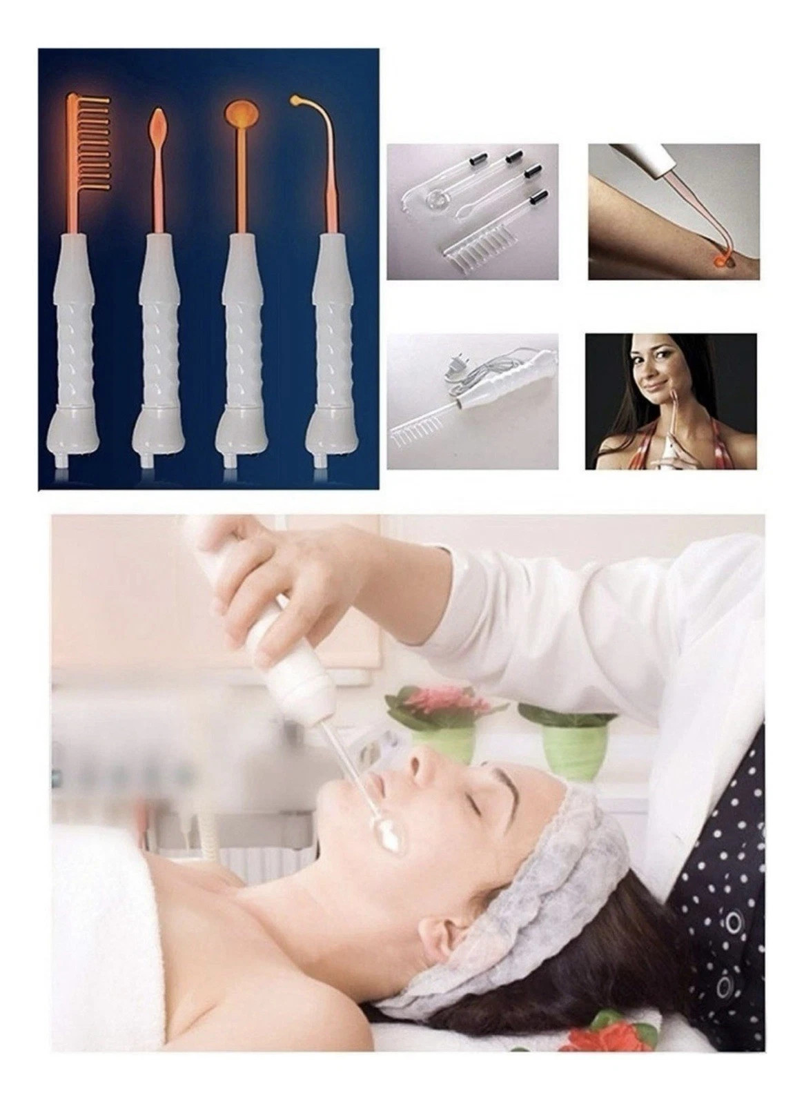 High Frequency Facial Wand Machine Anti Aging Acne Hair Care Set 3 Pack