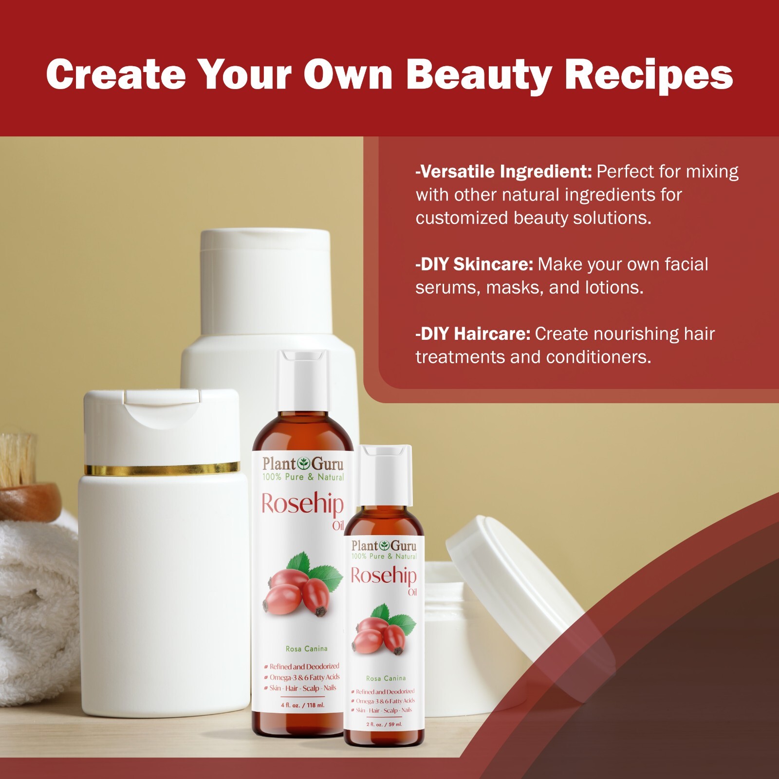 Rosehip Oil 2 oz. Cold Pressed REFINED 100% Pure Natural For Skin Hair