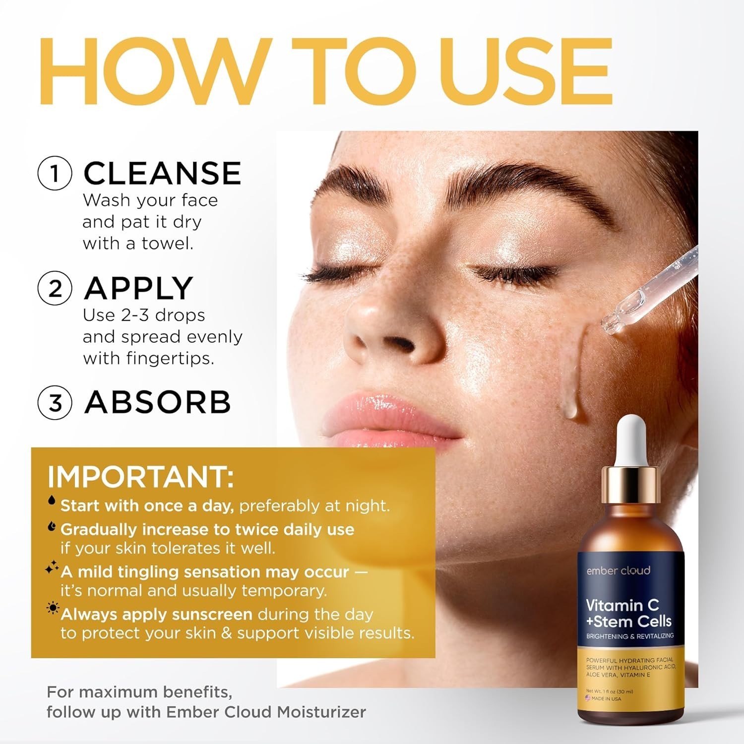 Vitamin C Face Serum Stem Cells Hyaluronic Acid Aloe Vera Vitamin E Anti Aging