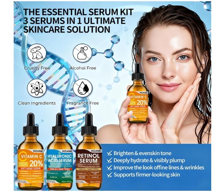 3 Pack Face Serum Set – Vitamin C, Hyaluronic Acid & Retinol