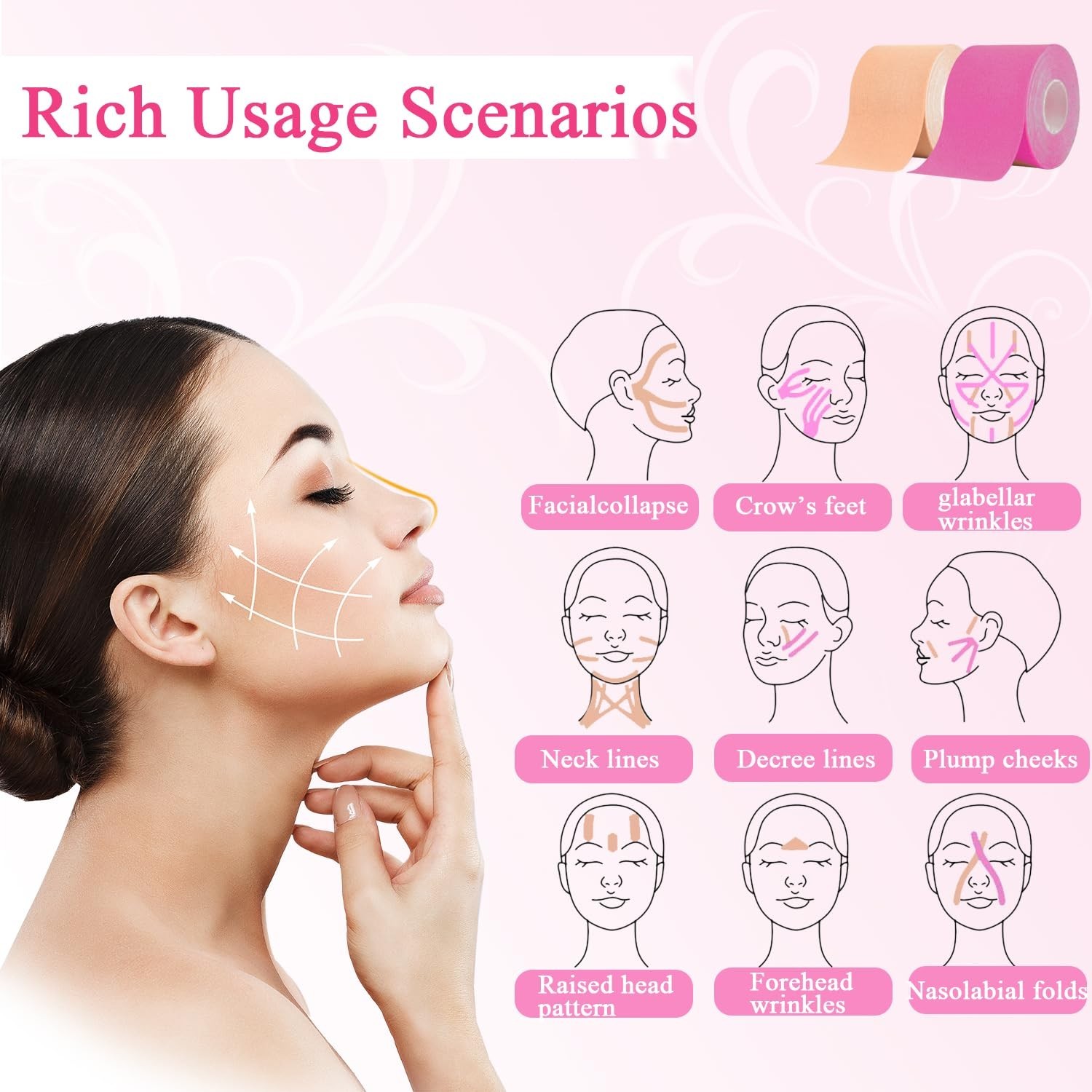 2Rolls Anti-Wrinkle Tape Facial Myofascial Lift Tape Anti Wrinkle Patches 2.5cm