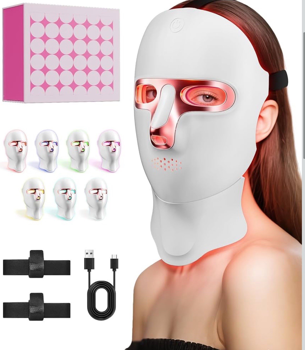 Red Light Therapy Mask for Face and Neck, LED Face Light Therapy,USB C Rechar