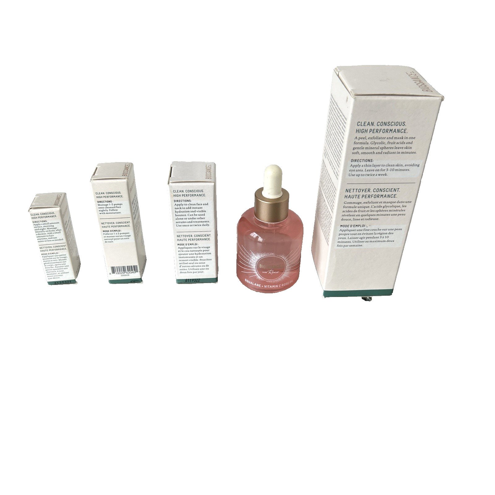 Biossance Squalane Bundle 5pcs Full Sz Mask & Vitamin C Rose Oil + 3 Travel Size