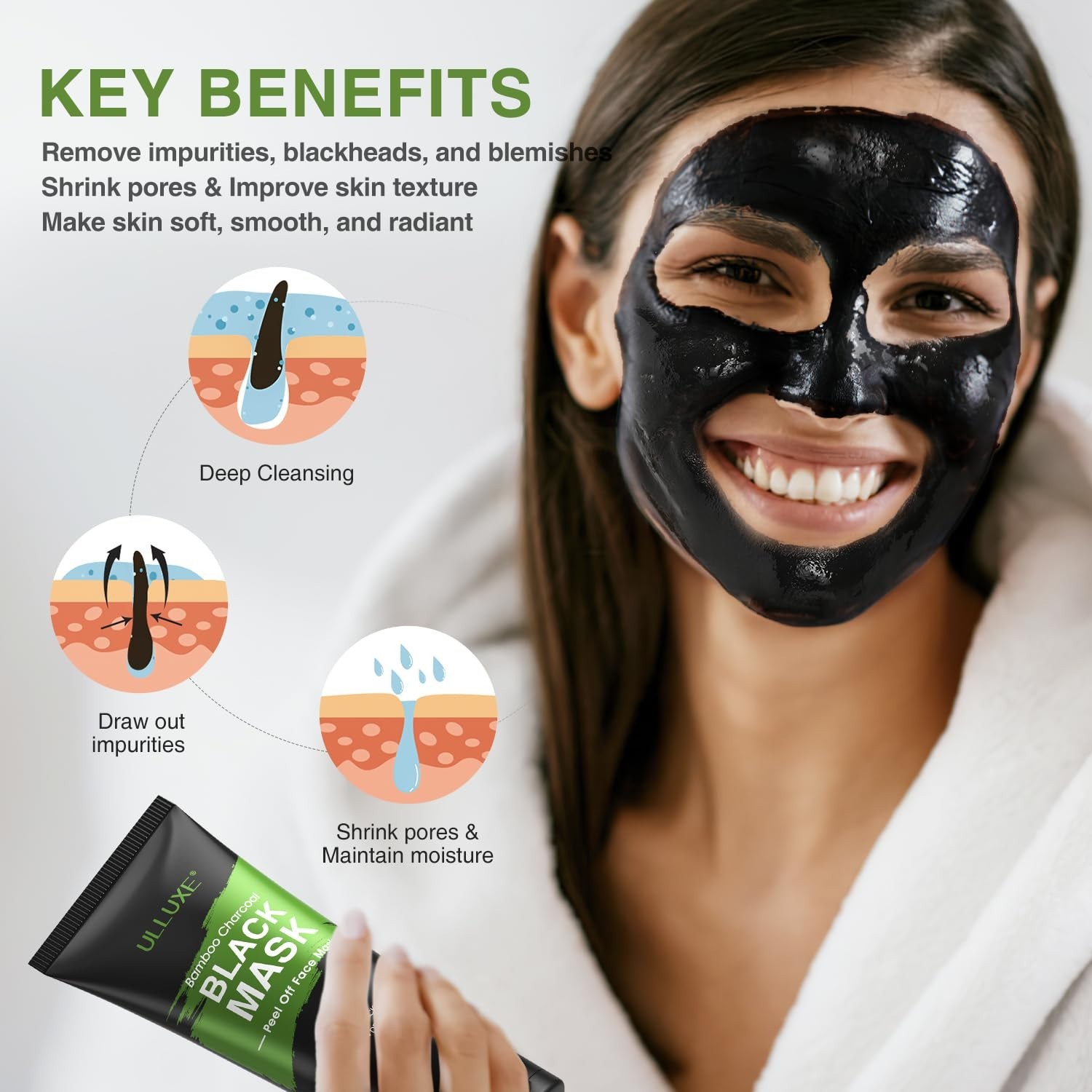 ulluxe Blackhead Remover Mask Kit, Charcoal Peel Off Face Mask for Deep Cleansin