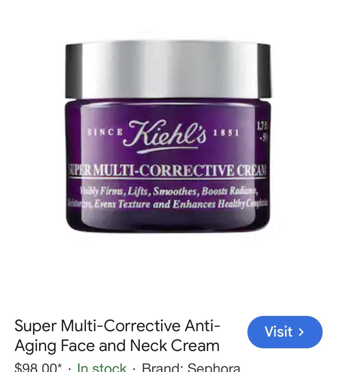 Kiehl’s Super Multi-Corrective Anti-Aging Face and Neck Cream – 2.5 oz