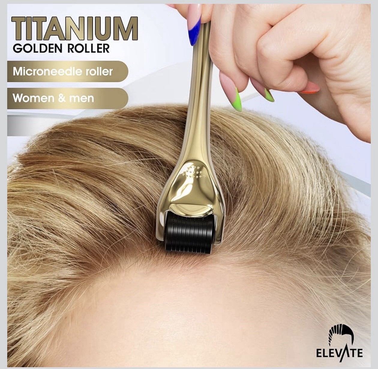 Derma Roller 0.25mm with 540 Titanium Microneedle Roller for Women & Men – Gold