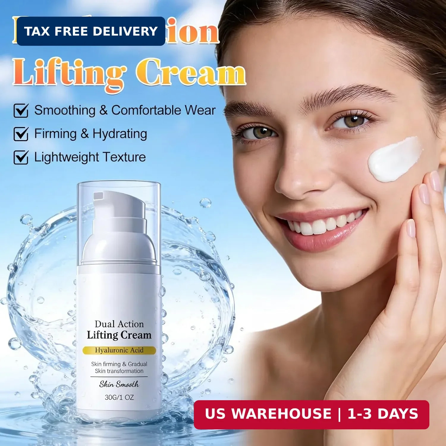 2 Pcs Dual Action Lifting Cream with Peptides &Hyaluronic Acid,Firming