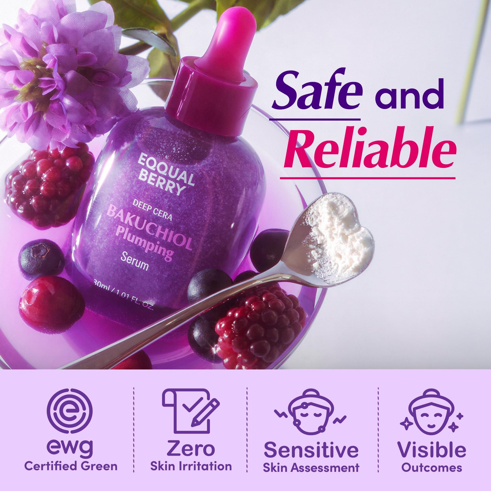 EQQUALBERRY Bakuchiol Plumping Face Serum – Retinol Natural Alternative for