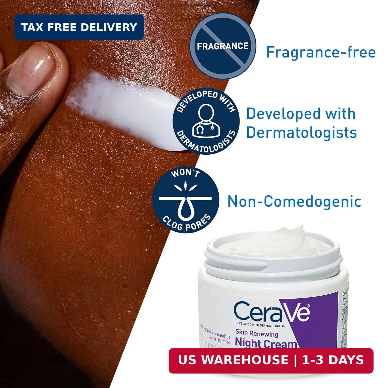 CeraVe Skin Renewing Night Cream, Peptide Complex, Hyaluronic Acid & Ceramide Mo