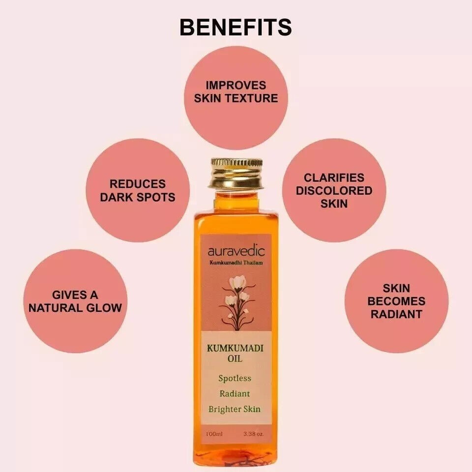 2 X Auravedic Kumkumadi Oil Pure Saffron Skin Brightening and Radiance, 100ml