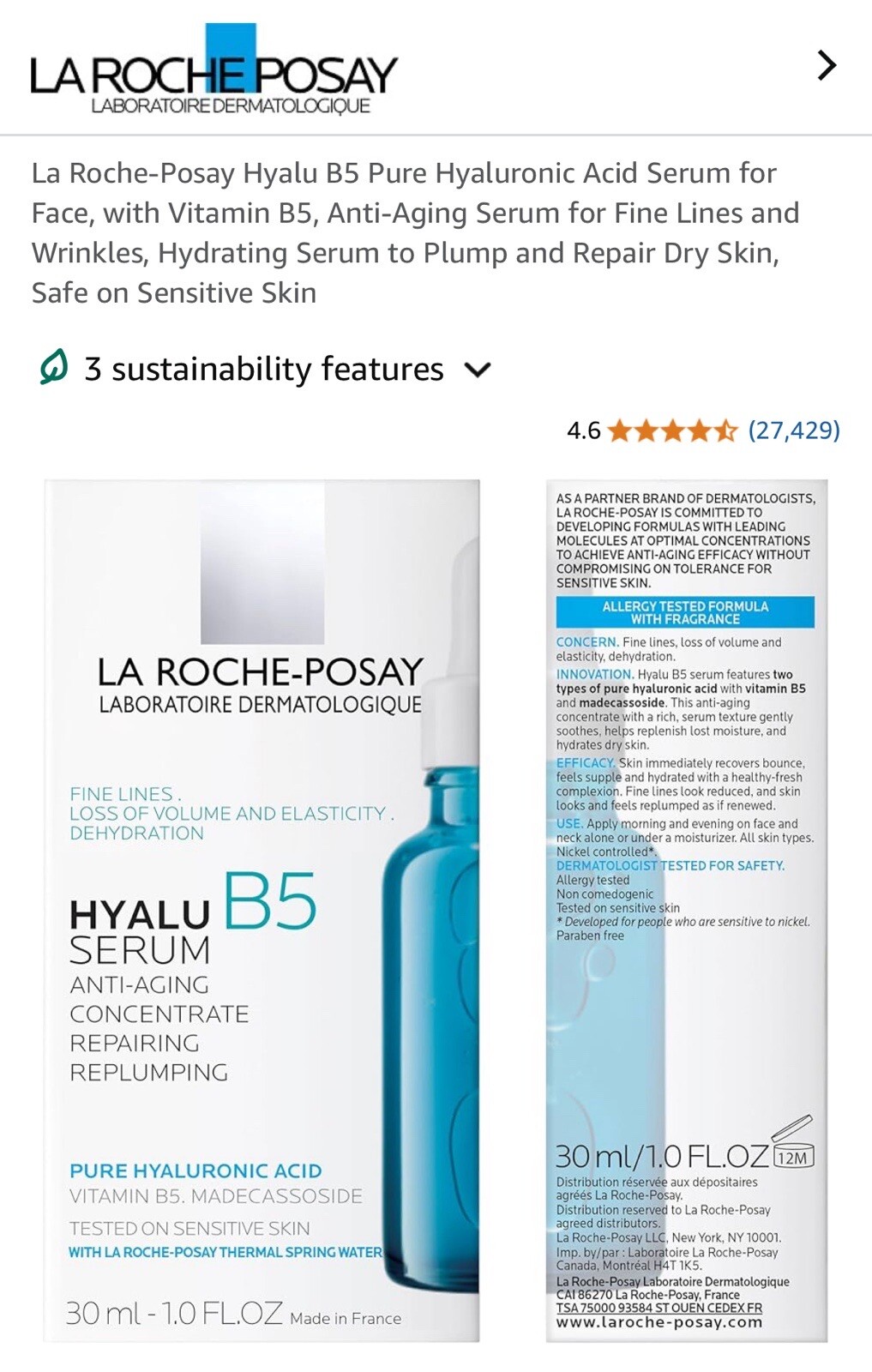 *Authentic La Roche-Posay HYALU B5 Anti-Wrinkle Serum 30ml Sealed*(Exp. 09/2026)