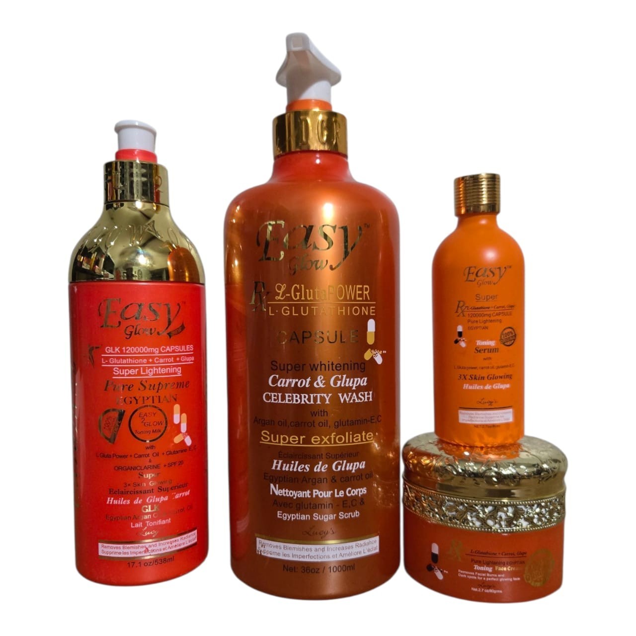 Easy Glow Carrot Toning Shower Gel, Lotion, Face Cream& Serum. Perfect Glowing