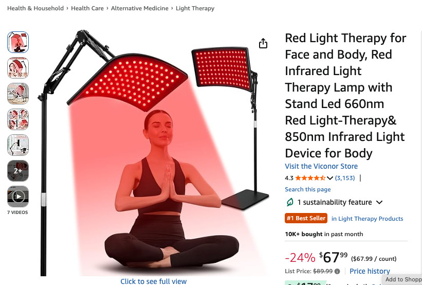 Viconor Red Light and NRI Light Therapy Panel For Face and Full Body 660nm-850nm